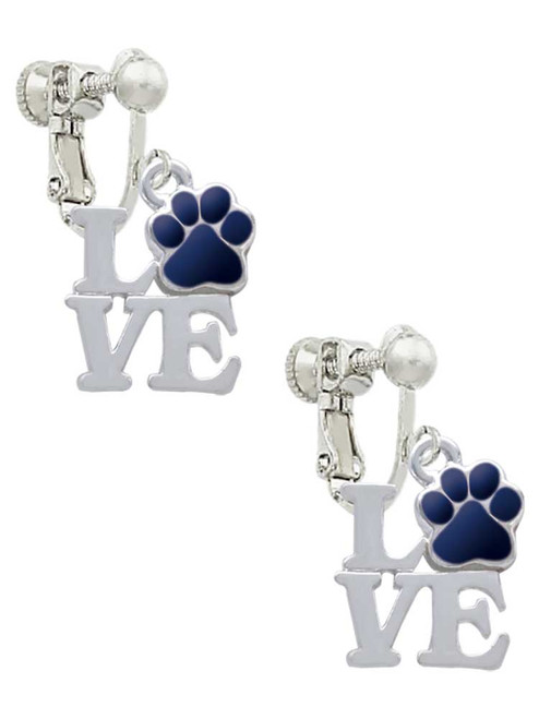 Love with Navy Blue Paw Clip On Earrings