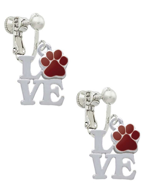 Love with Maroon Paw Clip On Earrings