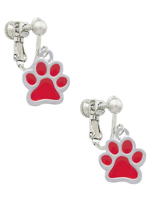 Medium Translucent Red Paw Clip On Earrings
