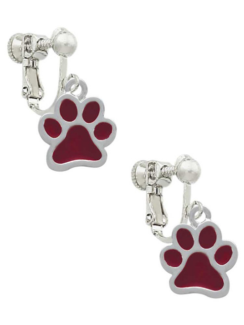 Medium Translucent Maroon Paw Clip On Earrings