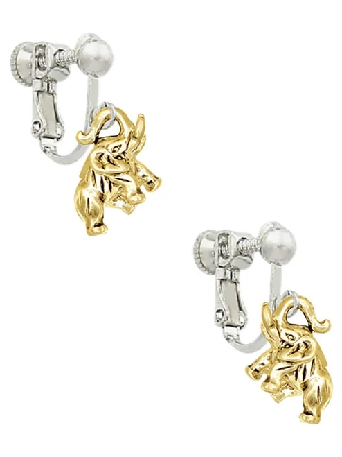 Gold Tone Mini 3-D Elephant Clip On Earrings