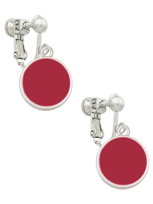 Small Maroon Enamel Disc Clip On Earrings
