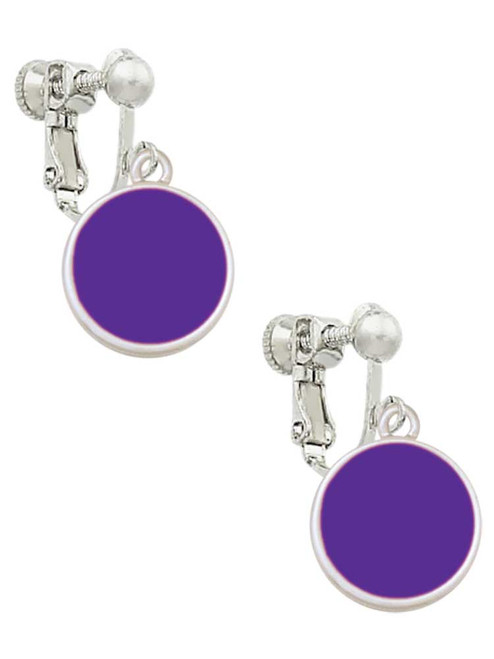 Small Purple Enamel Disc Clip On Earrings