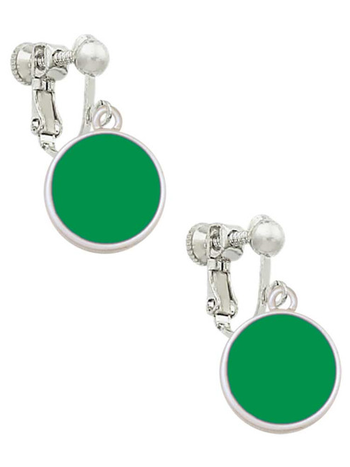Small Green Enamel Disc Clip On Earrings