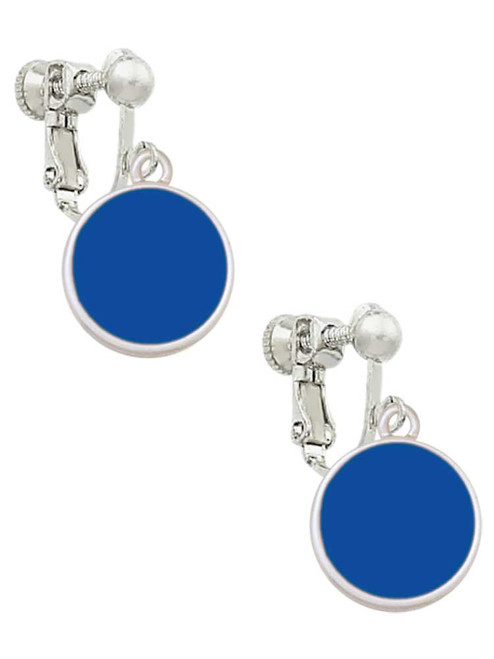 Small Navy Blue Enamel Disc Clip On Earrings