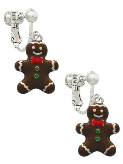 Enamel Gingerbread Boy Clip On Earrings