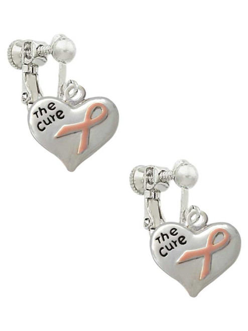 Small Heart with Pink Ribbon ''The Cure'' Clip On Earrings