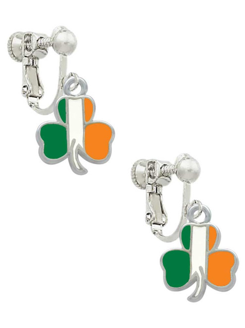 2-D Irish Flag Shamrock Clip On Earrings