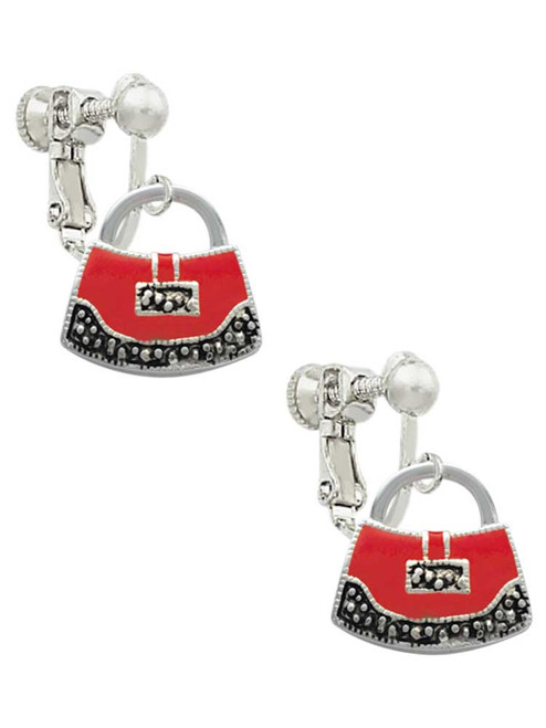 Red Purse Clip On Earrings