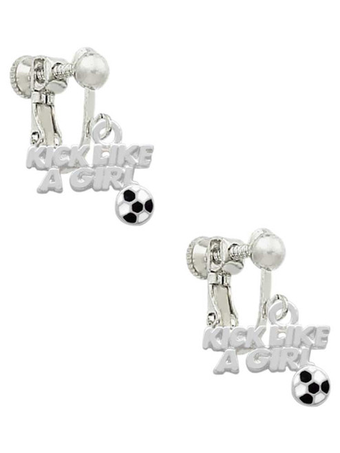 Kick Like a Girl with Enamel Soccer Ball Clip On Earrings