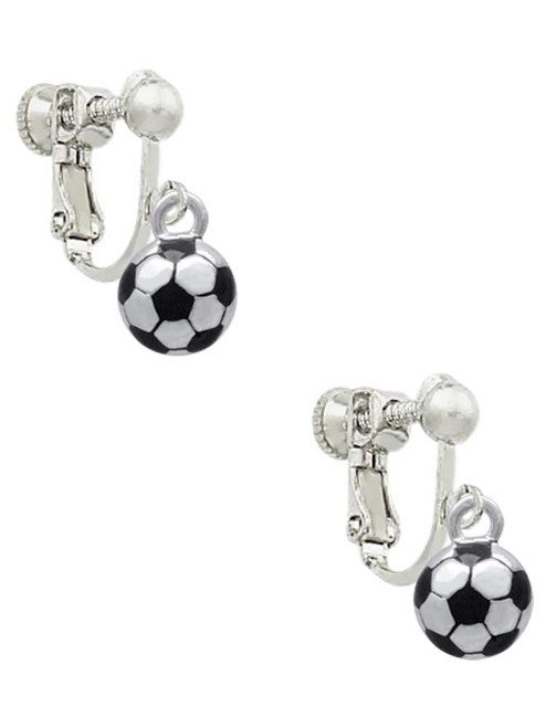 3-D Soccer ball Clip On Earrings