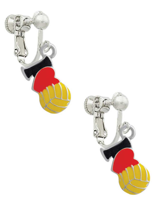I Love Water polo - Red Heart Clip On Earrings