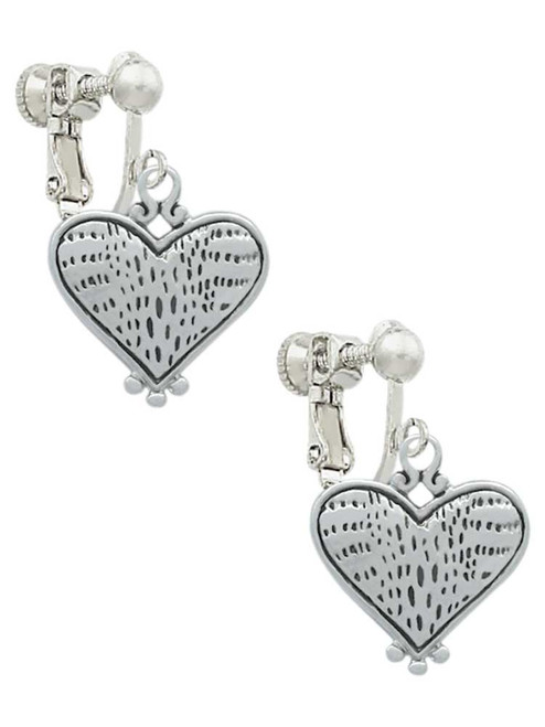Antiqued Alligator Print Heart Clip On Earrings