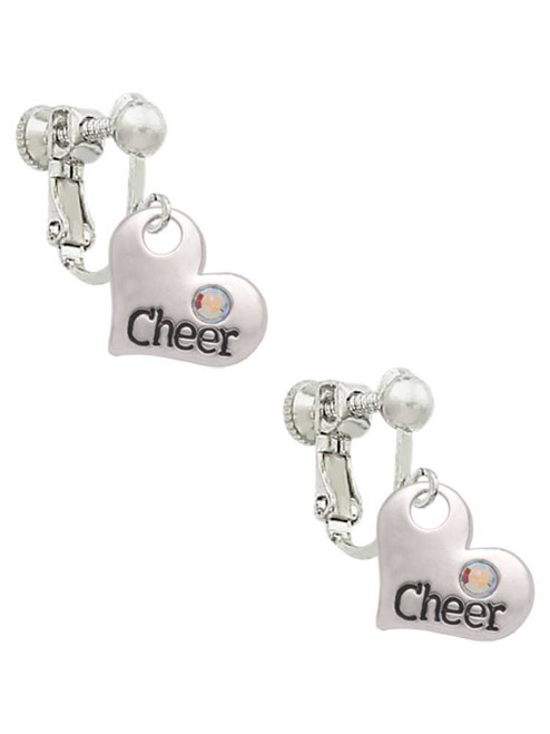 Cheer Heart with AB Crystal Clip On Earrings