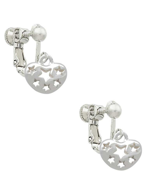 Small Heart with Cut Out Stars Clip On Earrings