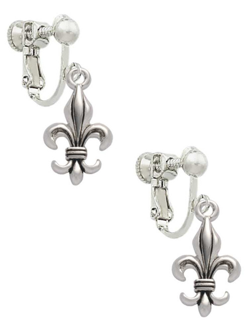 Medium Antiqued Fleur di Lis Clip On Earrings