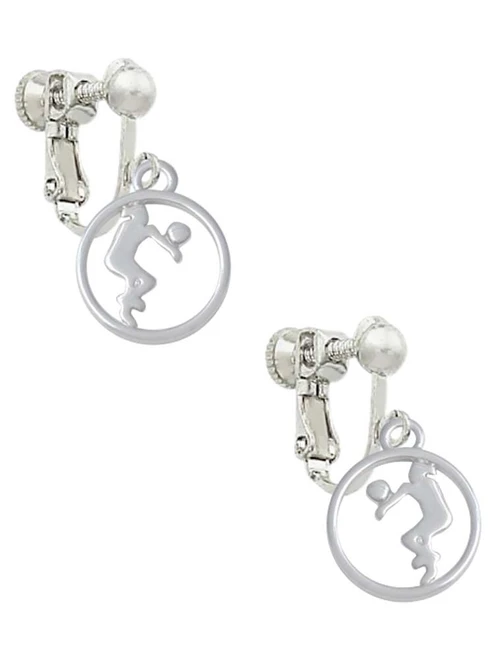 Volleyball Player Silhouette in 1/2'' Disc Clip On Earrings