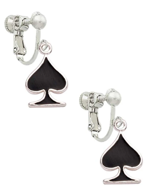 Card Suit - Black Spade Clip On Earrings