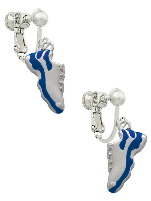 Blue Running Shoe Clip On Earrings