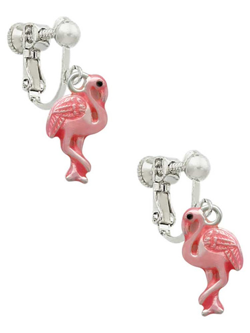 Hot Pink Flamingo Clip On Earrings
