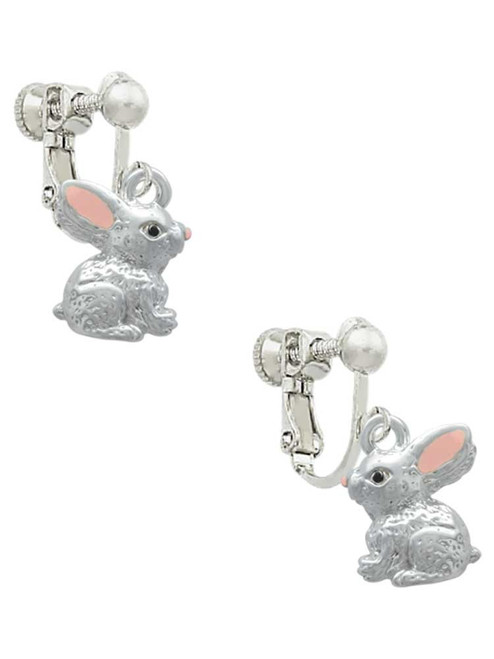 3-D Bunny Clip On Earrings