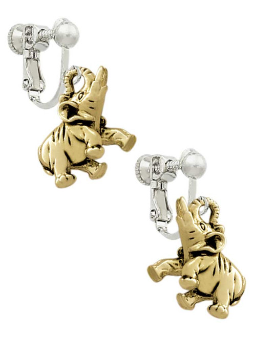 Gold Tone 3-D Elephant Clip On Earrings
