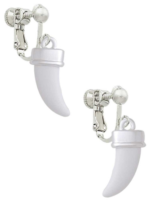 White Sabre Tooth Clip On Earrings