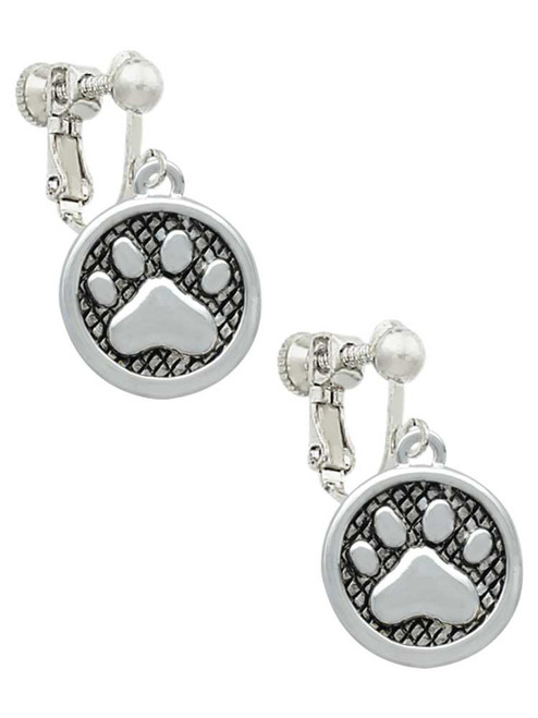 Paw in Circle Clip On Earrings