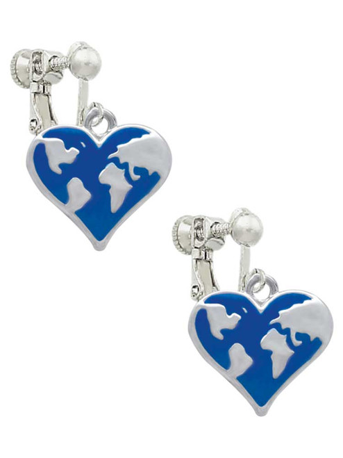 Enamel Earth Heart Clip On Earrings