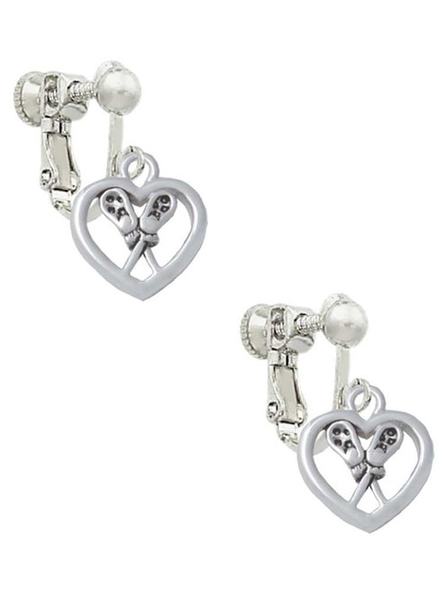 Lacrosse Sticks on Open Heart Clip On Earrings
