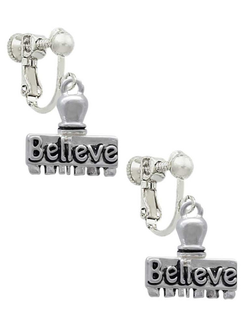 3-D ''Believe'' Stamp Clip On Earrings