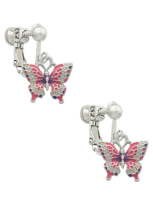 Small Hot Pink & Purple Butterfly Clip On Earrings