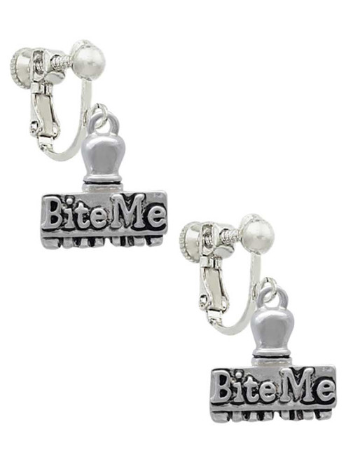 3-D ''Bite Me'' Stamp Clip On Earrings