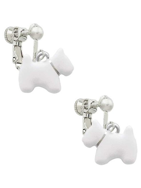 White Westie Dog Clip On Earrings