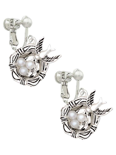 Birds Nest with Eggs Clip On Earrings
