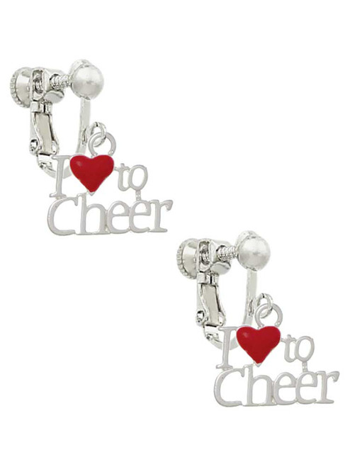 I love to Cheer with Red Heart Clip On Earrings