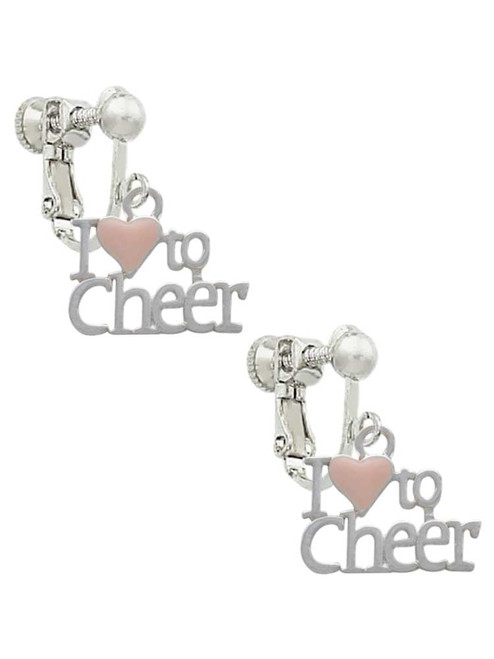 I love to Cheer with Pink Heart Clip On Earrings
