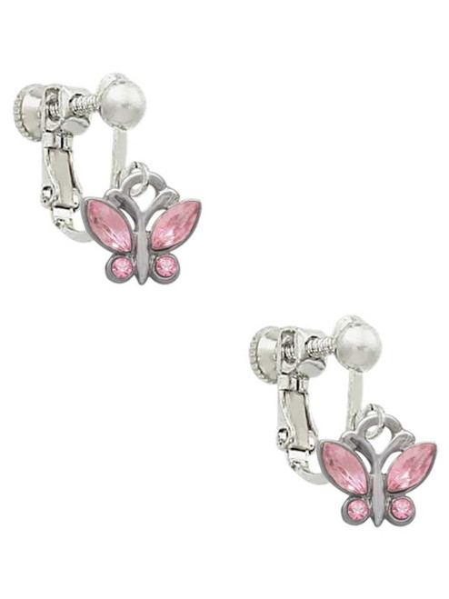 Mini Butterfly with Pink Wings & Crystals Clip On Earrings