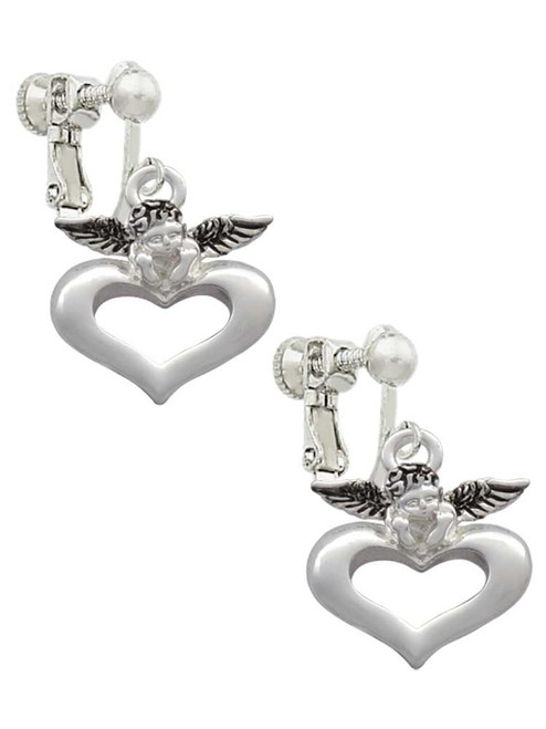 Guardian Angel over Heart Clip On Earrings