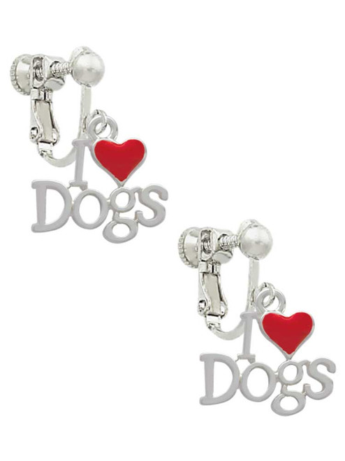 I love Dogs with Red Heart Clip On Earrings