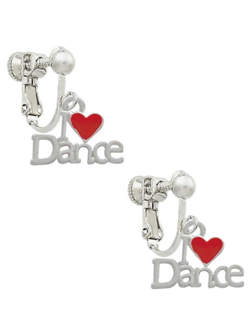 I love Dance with Red Heart Clip On Earrings