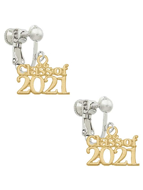 Gold Tone Class of 2021 Clip On Earrings