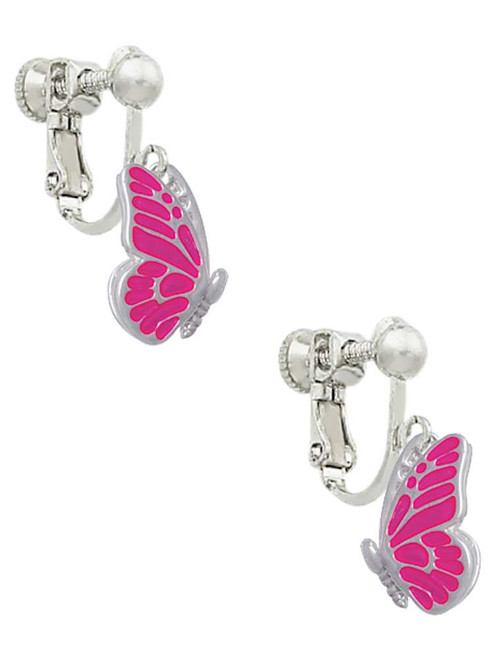 Translucent Hot Pink Flying Butterfly Clip On Earrings