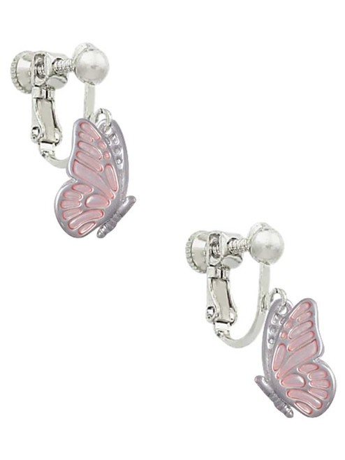 Translucent Pink Flying Butterfly Clip On Earrings