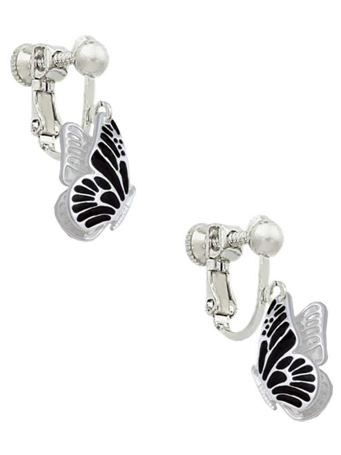 Black Flying Butterfly Clip On Earrings