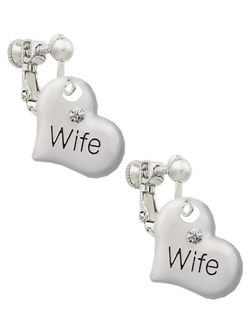 Large Wife Heart Clip On Earrings