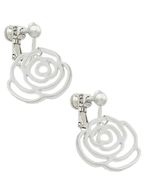 Large Rose Outline Clip On Earrings