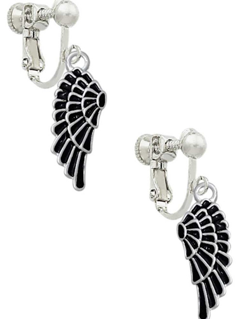 Medium Black Enamel Angel Wing Clip On Earrings