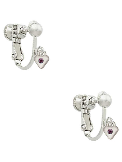 Mini February - Purple Crystal Heart Clip On Earrings
