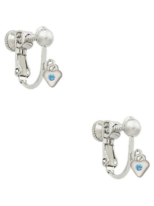 Mini March - Hot Blue Crystal Heart Clip On Earrings